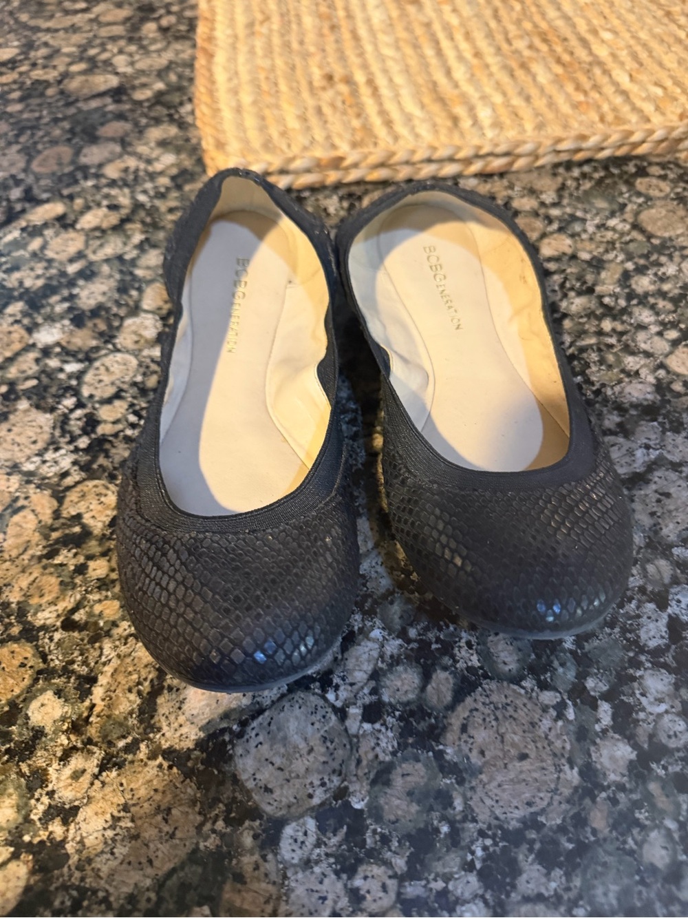 BCBGeneration Black Snake-Embossed Ballet Flats